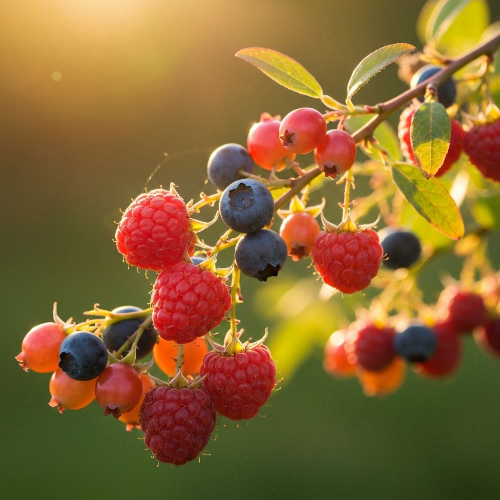 Botanical berries under natural sunlight showcasing natural colors